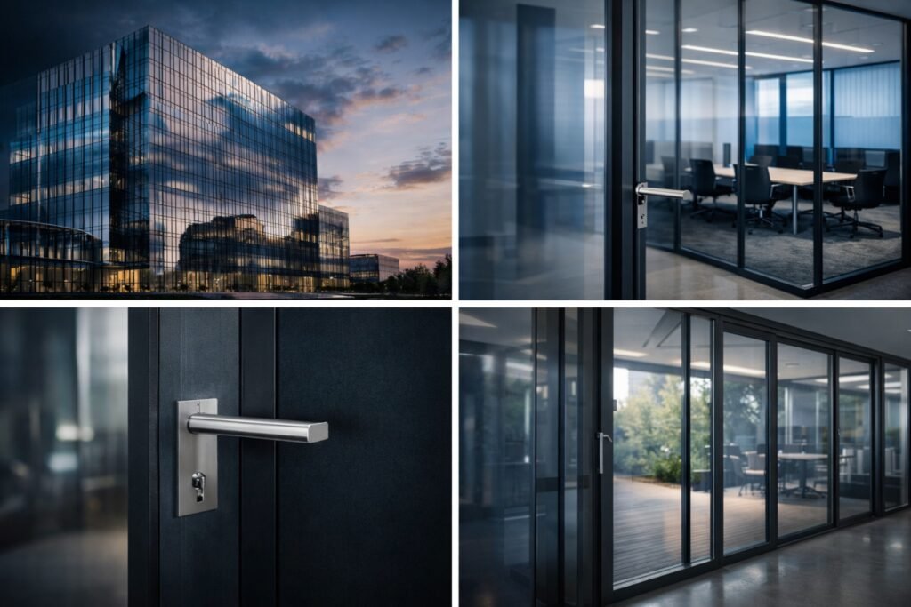 Solutions de menuiserie aluminium modernes pour bureaux et bâtiments professionnels